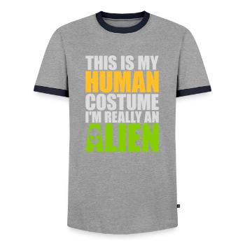 Citation extraterrestre de costume humain - T-shirt contrasté Homme - gris/marine  - Devant - AI Model Female 172 light (172cm) & AI Model Male 178 light (178cm)