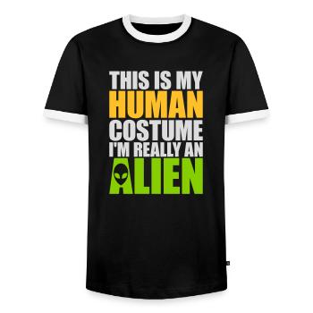 human costume alien Zitat - Männer Kontrast-T-Shirt - Schwarz/Weiß - Vorne - AI Model Female 172 light (172cm) & AI Model Male 178 light (178cm)