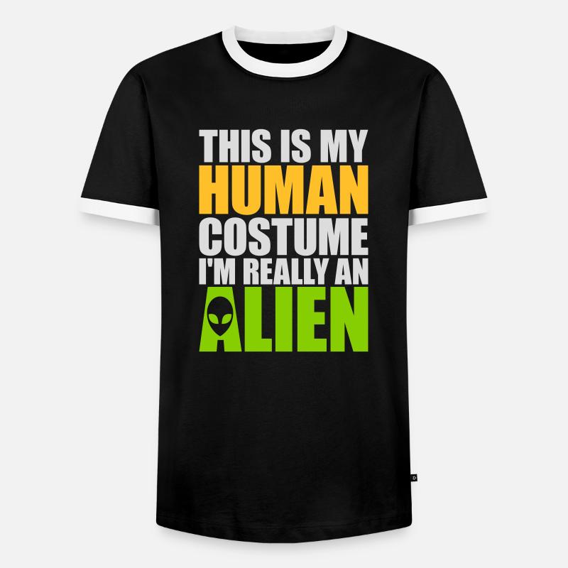 human costume alien quote - Men's Ringer Shirt - black/white