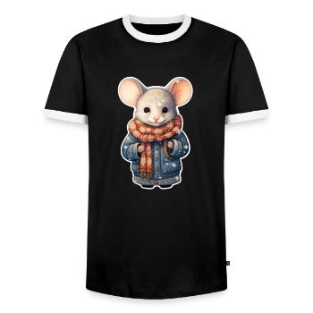 Cute Winter Mouse - Men's Ringer Shirt - black/white - Front - AI Model Female 172 light (172cm) & AI Model Male 178 light (178cm)