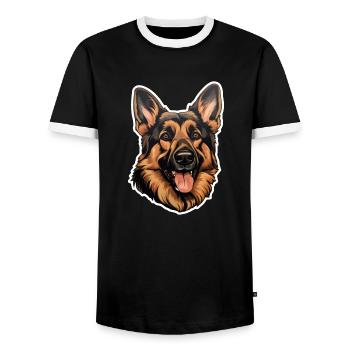 German Shepherd Head - Men's Ringer Shirt - black/white - Front - AI Model Female 172 light (172cm) & AI Model Male 178 light (178cm)