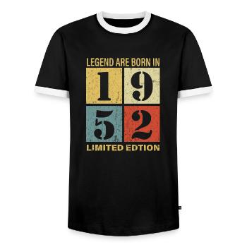 Original Calendar 1952 Vintage Birthday Rec - Men's Ringer Shirt - black/white - Front - AI Model Female 172 light (172cm) & AI Model Male 178 light (178cm)