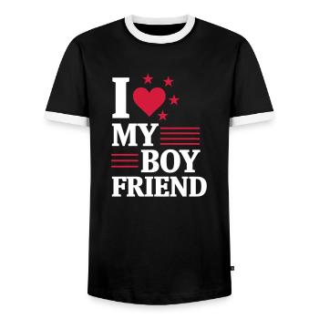 ICH LIEBE MEINEN FREUND! - Männer Kontrast-T-Shirt - Schwarz/Weiß - Vorne - AI Model Female 172 light (172cm) & AI Model Male 178 light (178cm)