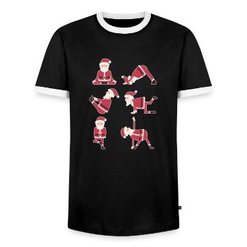 Santa Claus in Yoga Poses T Shirt - Men's Ringer Shirt - black/white - Front - AI Model Female 172 light (172cm) & AI Model Male 178 light (178cm)