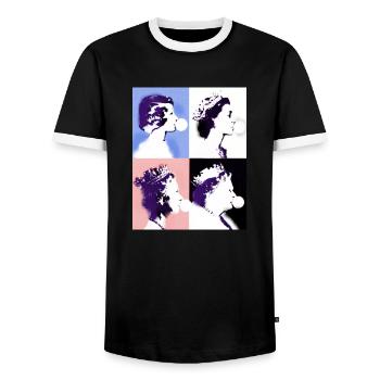Queen II -Elizabeth England Queen,Chewing Gum,pop-art - Men's Ringer Shirt - black/white - Front - AI Model Female 172 light (172cm) & AI Model Male 178 light (178cm)