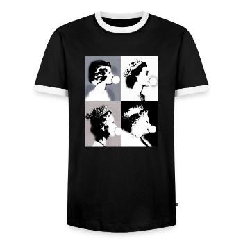 Queen II -Elizabeth England Queen,Chewing Gum,pop-art - Men's Ringer Shirt - black/white - Front - AI Model Female 172 light (172cm) & AI Model Male 178 light (178cm)