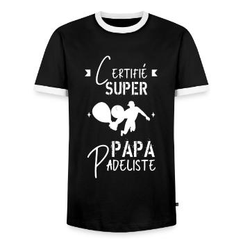 Super papa padeliste - T-shirt contrasté Homme - noir/blanc - Devant - AI Model Female 172 light (172cm) & AI Model Male 178 light (178cm)