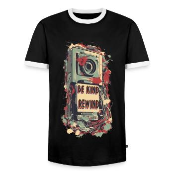 VHS Nostalgia - Men's Ringer Shirt - black/white - Front - AI Model Female 172 light (172cm) & AI Model Male 178 light (178cm)