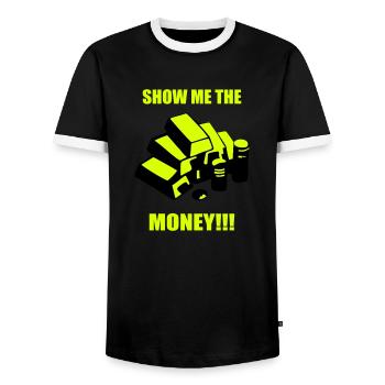 Show me the money - gold - Men's Ringer Shirt - black/white - Front - AI Model Female 172 light (172cm) & AI Model Male 178 light (178cm)