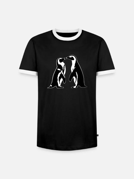 Verliebte Pinguine - Männer Kontrast-T-Shirt - Schwarz/Weiß