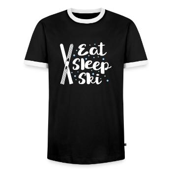 Eat Sleep Ski - Winter Sport Hütte Piste Skilift - Männer Kontrast-T-Shirt - Schwarz/Weiß - Vorne - AI Model Female 172 light (172cm) & AI Model Male 178 light (178cm)
