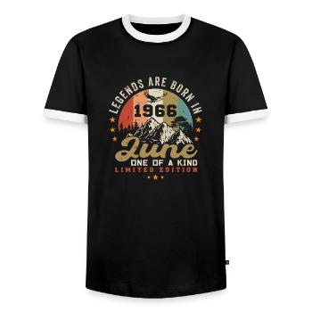 June 1966 Anniversary Juni 1966 Juni - Men's Ringer Shirt - black/white - Front - AI Model Female 172 light (172cm) & AI Model Male 178 light (178cm)