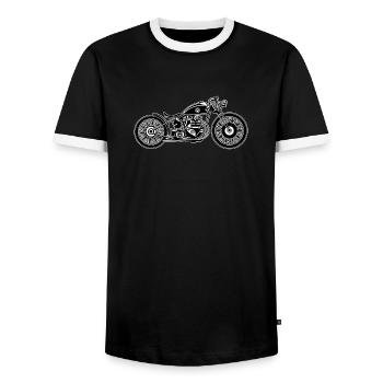 Chopper / Bobber motorcycle 09_black white - Men's Ringer Shirt - black/white - Front - AI Model Female 172 light (172cm) & AI Model Male 178 light (178cm)