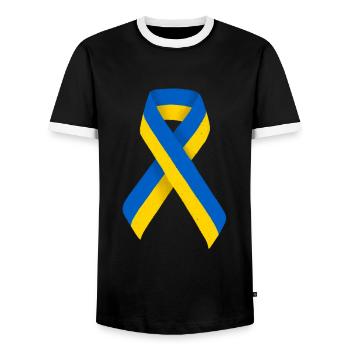 Ukrainian Band Ribbon Flag Ukraine - Men's Ringer Shirt - black/white - Front - AI Model Female 172 light (172cm) & AI Model Male 178 light (178cm)