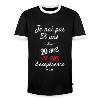 I don't have 58 birthday gifts - Men's Ringer Shirt - black/white - Front - AI Model Female 172 light (172cm) & AI Model Male 178 light (178cm)