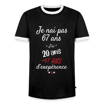 Ich habe kein Geschenk zum 67. Geburtstag - Männer Kontrast-T-Shirt - Schwarz/Weiß - Vorne - AI Model Female 172 light (172cm) & AI Model Male 178 light (178cm)