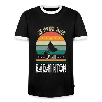 I Can't I Have Badminton - Badminton Gift Idea - Men's Ringer Shirt - black/white - Front - AI Model Female 172 light (172cm) & AI Model Male 178 light (178cm)