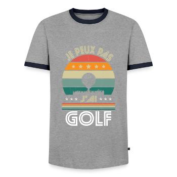 I Can't I Have Golf - Golfer Gift Idea - Men's Ringer Shirt - grey/navy  - Front - AI Model Female 172 light (172cm) & AI Model Male 178 light (178cm)