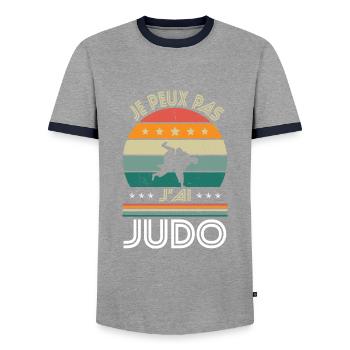 Ich kann nicht Ich habe Judo - Judoka Geschenkidee - Männer Kontrast-T-Shirt - Grau/Navy  - Vorne - AI Model Female 172 light (172cm) & AI Model Male 178 light (178cm)