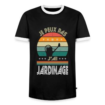 I Can't I Have Gardening - Gardener Gift Idea - Men's Ringer Shirt - black/white - Front - AI Model Female 172 light (172cm) & AI Model Male 178 light (178cm)