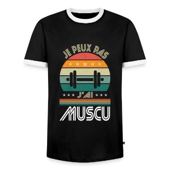 I Can't I Have Bodybuilding - Bodybuilding Gift Idea - Men's Ringer Shirt - black/white - Front - AI Model Female 172 light (172cm) & AI Model Male 178 light (178cm)