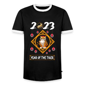 Year of the Tiger 2023 - Chinesisches Neujahrsfest - Männer Kontrast-T-Shirt - Schwarz/Weiß - Vorne - AI Model Female 172 light (172cm) & AI Model Male 178 light (178cm)