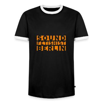 Sound Fetishist Berlin - Men's Ringer Shirt - black/white - Front - AI Model Female 172 light (172cm) & AI Model Male 178 light (178cm)