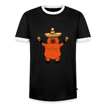celebrate sombrero party music band hat rattle big - Men's Ringer Shirt - black/white - Front - AI Model Female 172 light (172cm) & AI Model Male 178 light (178cm)