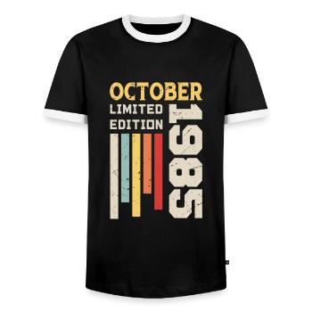 Oktober 1985 - Oktober 1985 Geburtstagsgeschenk - Männer Kontrast-T-Shirt - Schwarz/Weiß - Vorne - AI Model Female 172 light (172cm) & AI Model Male 178 light (178cm)
