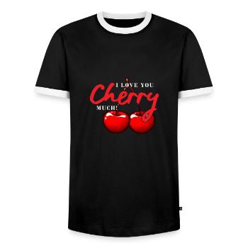 I love you couple in love cherry valentines day - Men's Ringer Shirt - black/white - Front - AI Model Female 172 light (172cm) & AI Model Male 178 light (178cm)