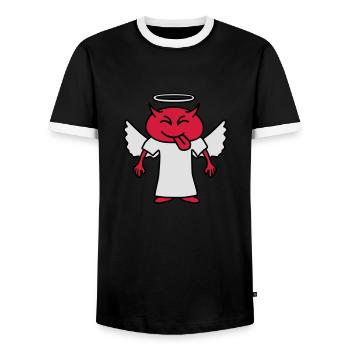 Cheeky Devil Angel - Men's Ringer Shirt - black/white - Front - AI Model Female 172 light (172cm) & AI Model Male 178 light (178cm)