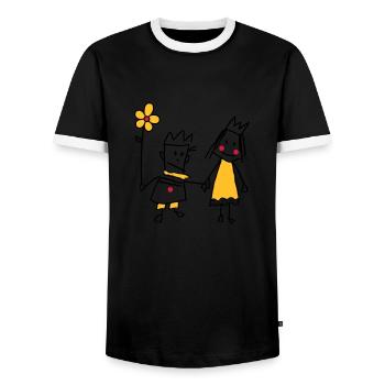 Strichmännchen verliebt Königin Blume Valentinstag - Männer Kontrast-T-Shirt - Schwarz/Weiß - Vorne - AI Model Female 172 light (172cm) & AI Model Male 178 light (178cm)