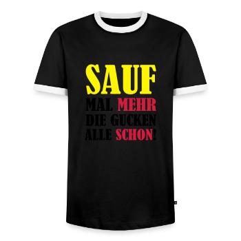 sauf_mal_mehr_02 - Männer Kontrast-T-Shirt - Schwarz/Weiß - Vorne - AI Model Female 172 light (172cm) & AI Model Male 178 light (178cm)