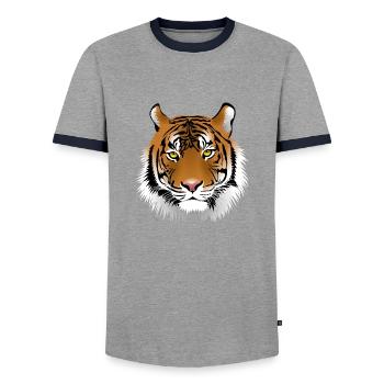 tiger number 1 - Men's Ringer Shirt - grey/navy  - Front - AI Model Female 172 light (172cm) & AI Model Male 178 light (178cm)
