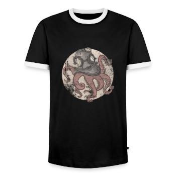 Octopus in diving helmet - Men's Ringer Shirt - black/white - Front - AI Model Female 172 light (172cm) & AI Model Male 178 light (178cm)