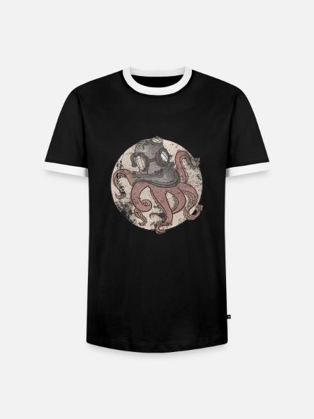 Octopus in diving helmet - Men's Ringer Shirt - black/white