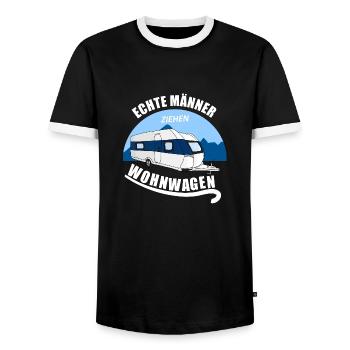 Echte männer ziehen Wohnwagen camping Urlaub - Männer Kontrast-T-Shirt - Schwarz/Weiß - Vorne - AI Model Female 172 light (172cm) & AI Model Male 178 light (178cm)