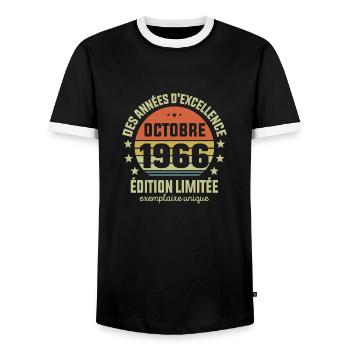Anniversaire Millésime Fabriqué en Octobre 1966 - T-shirt contrasté Homme - noir/blanc - Devant - AI Model Female 172 light (172cm) & AI Model Male 178 light (178cm)