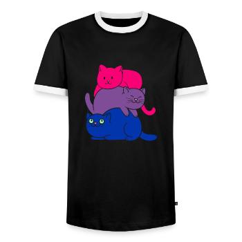 Bisexual Pride Cat Bisexual Cute Cats Pile - Männer Kontrast-T-Shirt - Schwarz/Weiß - Vorne - AI Model Female 172 light (172cm) & AI Model Male 178 light (178cm)