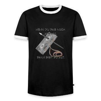 Kassette - Männer Kontrast-T-Shirt - Schwarz/Weiß - Vorne - AI Model Female 172 light (172cm) & AI Model Male 178 light (178cm)