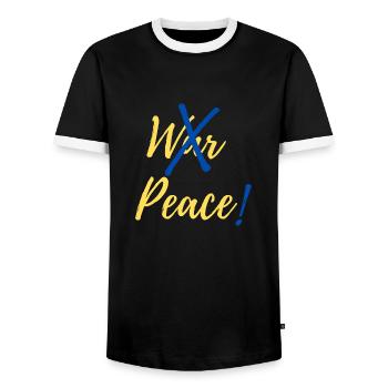 Arrêtez la guerre, faites la paix en Ukraine - T-shirt contrasté Homme - noir/blanc - Devant - AI Model Female 172 light (172cm) & AI Model Male 178 light (178cm)