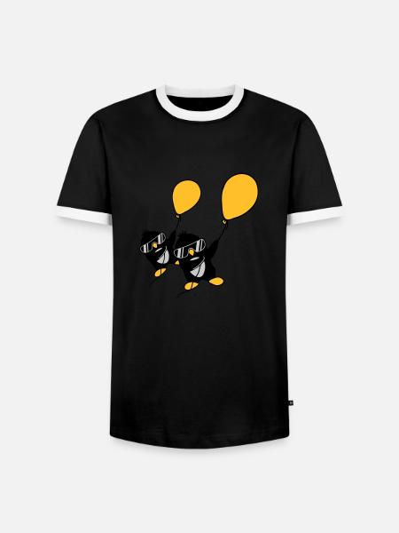 2 balloon penguins flying - Men's Ringer Shirt - black/white