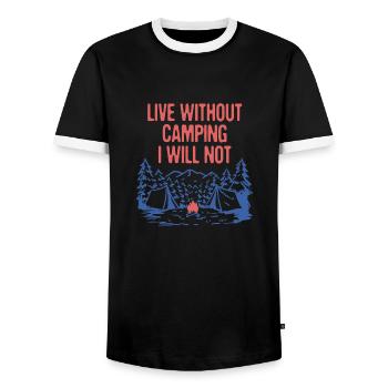 Live Without Camping Camper Hiking Camp Hiker - Men's Ringer Shirt - black/white - Front - AI Model Female 172 light (172cm) & AI Model Male 178 light (178cm)