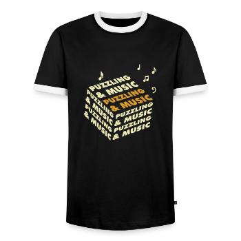 Music and Puzzling Jigsaw Puzzler Hobby - Men's Ringer Shirt - black/white - Front - AI Model Female 172 light (172cm) & AI Model Male 178 light (178cm)