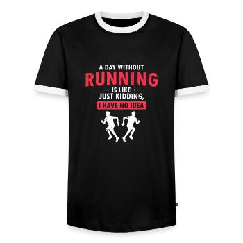 Une journée sans courir, c’est comme un drôle de coureur cool - T-shirt contrasté Homme - noir/blanc - Devant - AI Model Female 172 light (172cm) & AI Model Male 178 light (178cm)