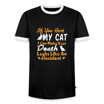 Wenn du MEINE Katze verletzt - FUNNY Love Cats - Männer Kontrast-T-Shirt - Schwarz/Weiß - Vorne - AI Model Female 172 light (172cm) & AI Model Male 178 light (178cm)