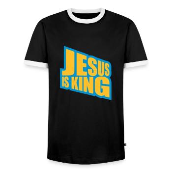 Citation de Jésus est roi - T-shirt contrasté Homme - noir/blanc - Devant - AI Model Female 172 light (172cm) & AI Model Male 178 light (178cm)