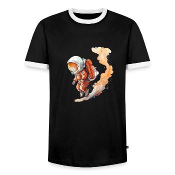 Astronaut Watercolors Illustration - Men's Ringer Shirt - black/white - Front - AI Model Female 172 light (172cm) & AI Model Male 178 light (178cm)