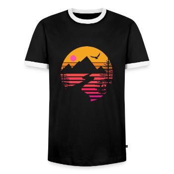 Mountains Outdoor Retro - Men's Ringer Shirt - black/white - Front - AI Model Female 172 light (172cm) & AI Model Male 178 light (178cm)