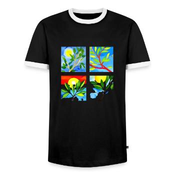 Lachender Olivenzweig - Nachhaltige Harmonie - Männer Kontrast-T-Shirt - Schwarz/Weiß - Vorne - AI Model Female 172 light (172cm) & AI Model Male 178 light (178cm)